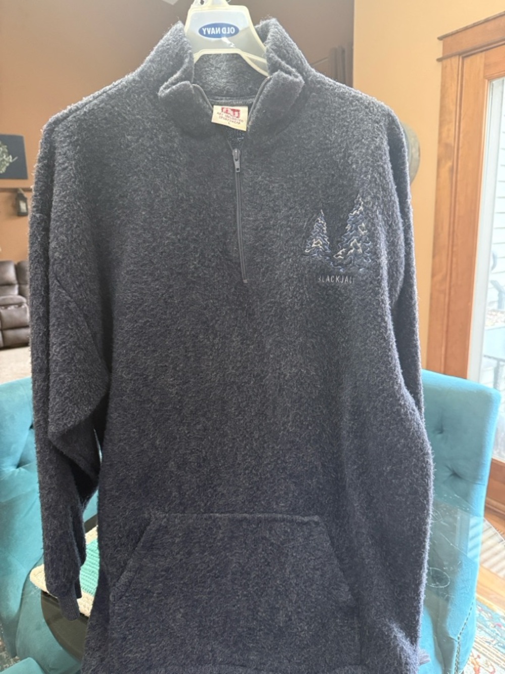 Unisex grey fleece Quarter-Zip Fleece Pullover VINTAGE Blackjack Ski Resort 90’s